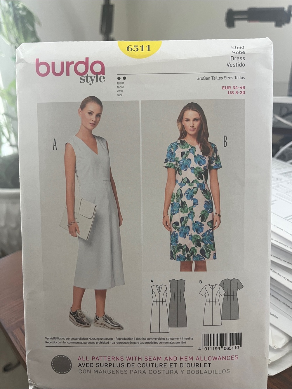 Burda Style Womens Light Gray V-Neck Dress - Elegant Sleeveless A-Line